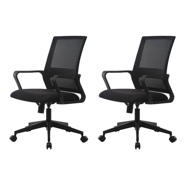 Ergonomic Mesh Mid-Back Desk Chair Tilt Mechanism Office Chair Gloss Black 2 Piece Set Clearhalo 'furn' 'furn_office_chair' 'Furniture' 'Office Chairs' 'Office Furniture' 'office_chair' 5671330