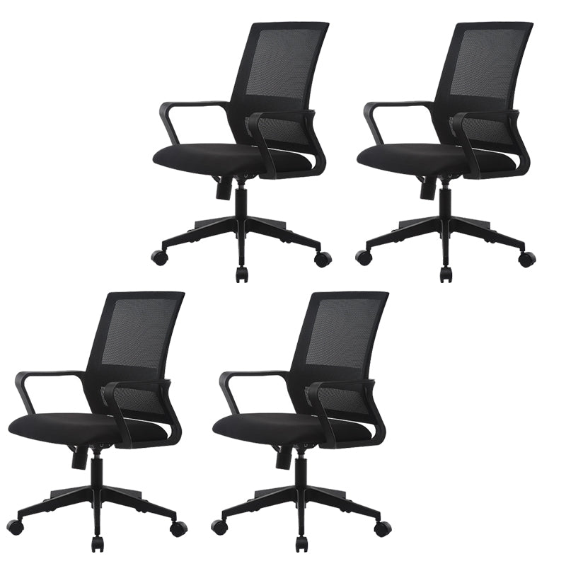 Ergonomic Mesh Mid-Back Desk Chair Tilt Mechanism Office Chair Gloss Black 4 Piece Set Clearhalo 'furn' 'furn_office_chair' 'Furniture' 'Office Chairs' 'Office Furniture' 'office_chair' 5671331