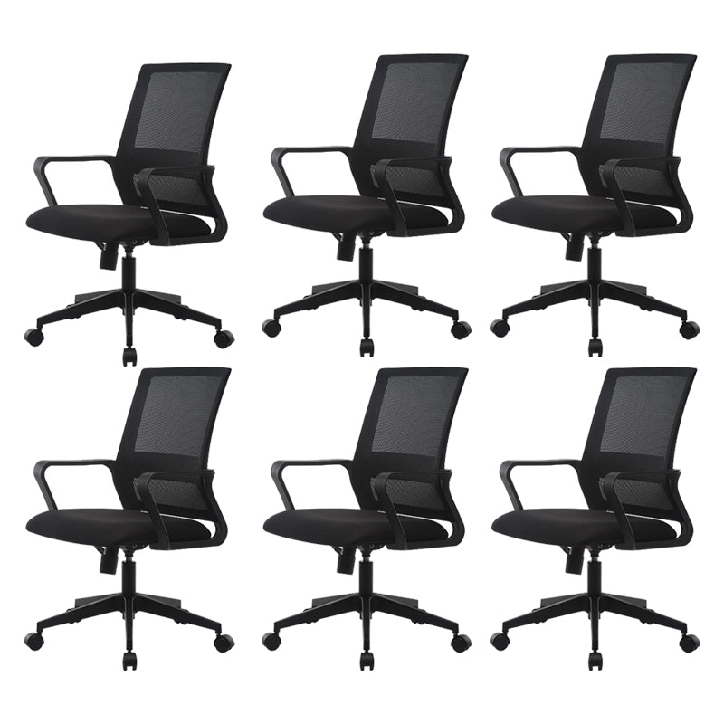 Ergonomic Mesh Mid-Back Desk Chair Tilt Mechanism Office Chair Gloss Black 6 Piece Set Clearhalo 'furn' 'furn_office_chair' 'Furniture' 'Office Chairs' 'Office Furniture' 'office_chair' 5671332