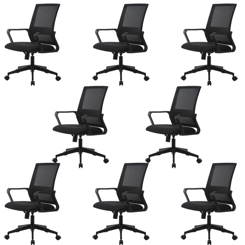 Ergonomic Mesh Mid-Back Desk Chair Tilt Mechanism Office Chair Gloss Black 8 Piece Set Clearhalo 'furn' 'furn_office_chair' 'Furniture' 'Office Chairs' 'Office Furniture' 'office_chair' 5671333