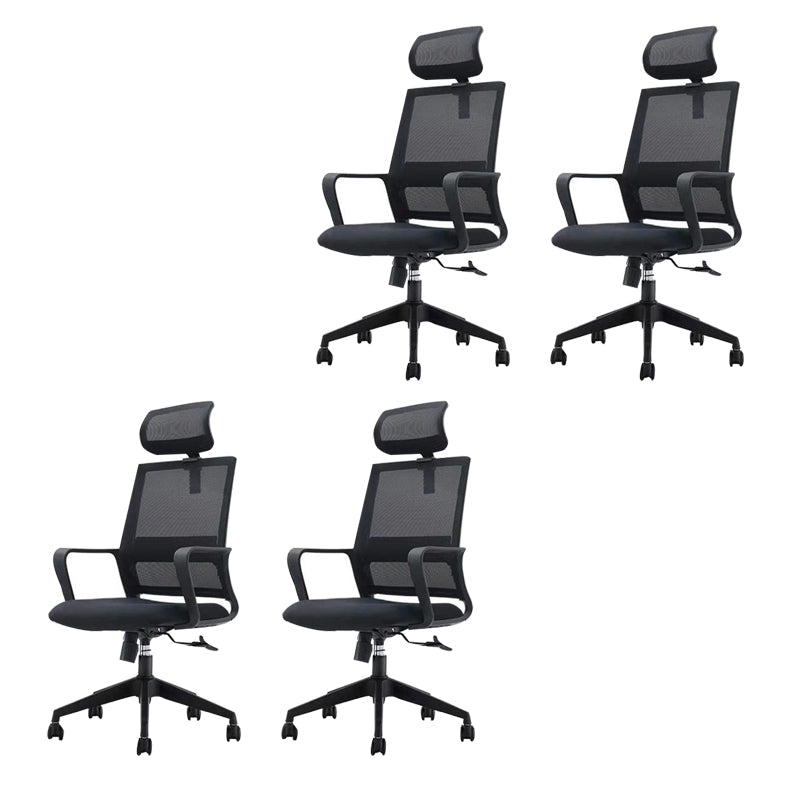 Ergonomic Mesh Mid-Back Desk Chair Tilt Mechanism Office Chair Textured Black 4 Piece Set Clearhalo 'furn' 'furn_office_chair' 'Furniture' 'Office Chairs' 'Office Furniture' 'office_chair' 5671336