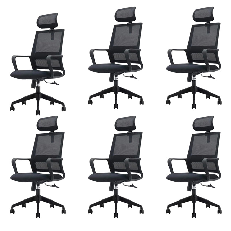 Ergonomic Mesh Mid-Back Desk Chair Tilt Mechanism Office Chair Textured Black 6 Piece Set Clearhalo 'furn' 'furn_office_chair' 'Furniture' 'Office Chairs' 'Office Furniture' 'office_chair' 5671337
