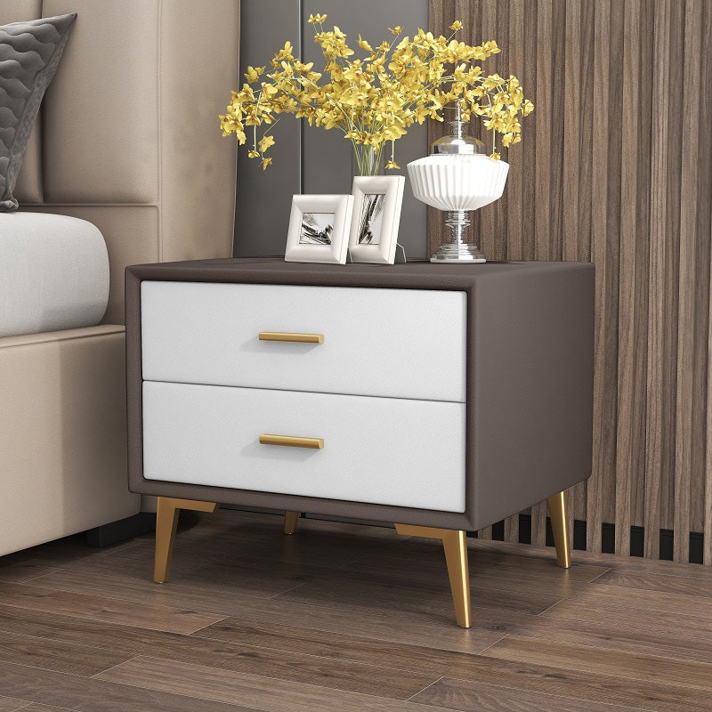 1-Drawer Nightstand 18.5" H Wooden Bed Nightstand with 4 Legs Coffee-White Clearhalo 'Bedroom Furniture' 'furn' 'furn_night_stand' 'Furniture' 'night_stand' 'Nightstands' 5671452