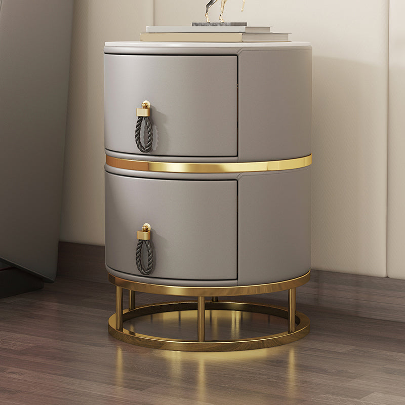 Glam Stone Top Nightstand 20 inch H 2-Drawer Faux Leather Night Table