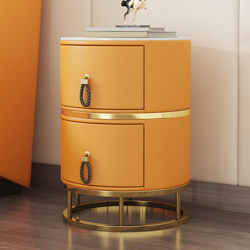 Glam Stone Top Nightstand 20 inch H 2-Drawer Faux Leather Night Table