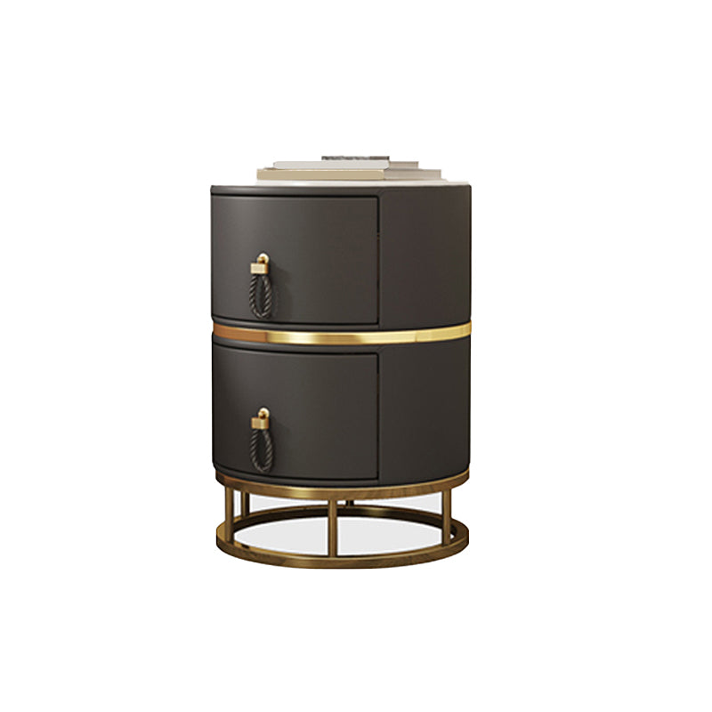 Glam Stone Top Nightstand 20 inch H 2-Drawer Faux Leather Night Table