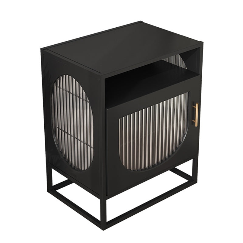 Modern Metal Nightstand Shelf Storage Glass Top Legs Included Bed Cabinet with Door
