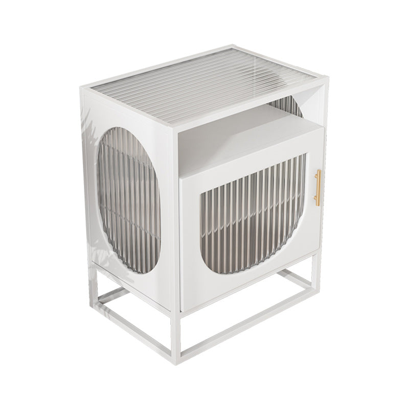 Modern Metal Nightstand Shelf Storage Glass Top Legs Included Bed Cabinet with Door