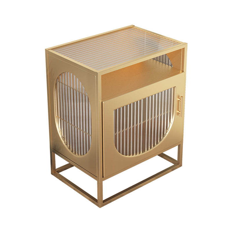 Modern Metal Nightstand Shelf Storage Glass Top Legs Included Bed Cabinet with Door