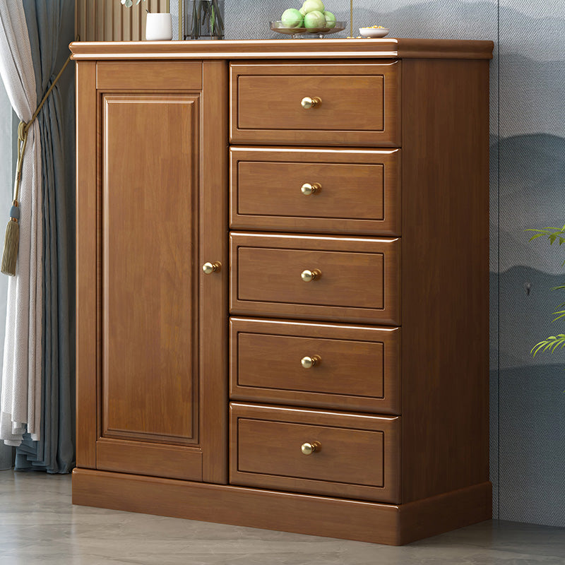 16" D Rubber Wood Storage Chest Bedroom Combo Dresser with 1 Door 31"L x 16"W x 39"H Nut-Brown Clearhalo 'Bedroom Furniture' 'Dressers & Chests' 'dressers_chests' 'furn' 'furn_dressers_chests' 'Furniture' 5671895