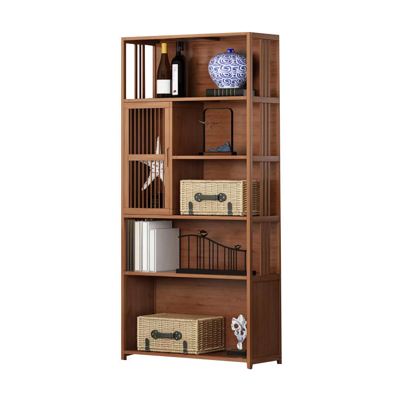 Modern Bamboo Bookshelf Brown Closed Back Shelf Bookcase With Cabinets
