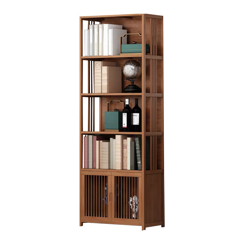 Modern Bamboo Bookshelf Brown Closed Back Shelf Bookcase With Cabinets