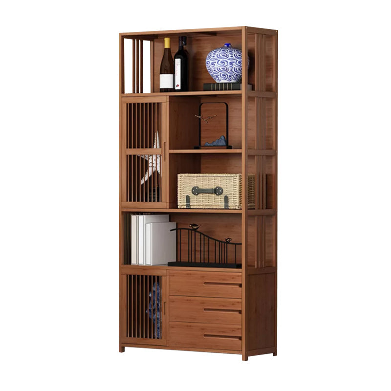 Modern Bamboo Bookshelf Brown Closed Back Shelf Bookcase With Cabinets