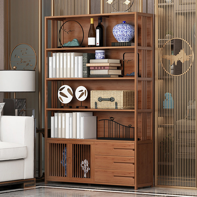 Modern Bamboo Bookshelf Brown Closed Back Shelf Bookcase With Cabinets