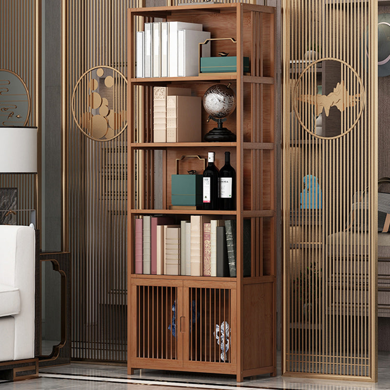 Modern Bamboo Bookshelf Brown Closed Back Shelf Bookcase With Cabinets