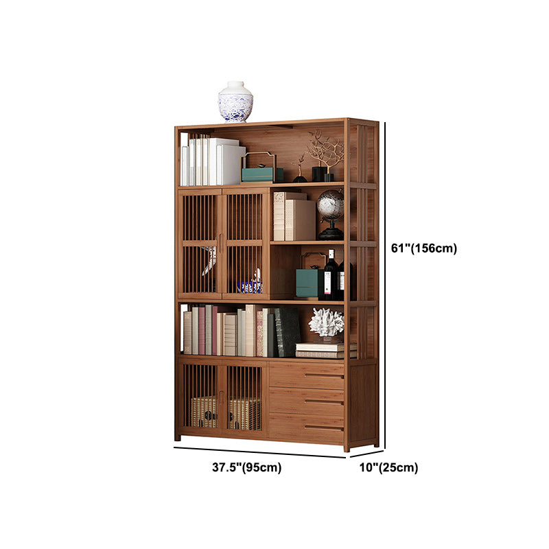Modern Bamboo Bookshelf Brown Closed Back Shelf Bookcase With Cabinets