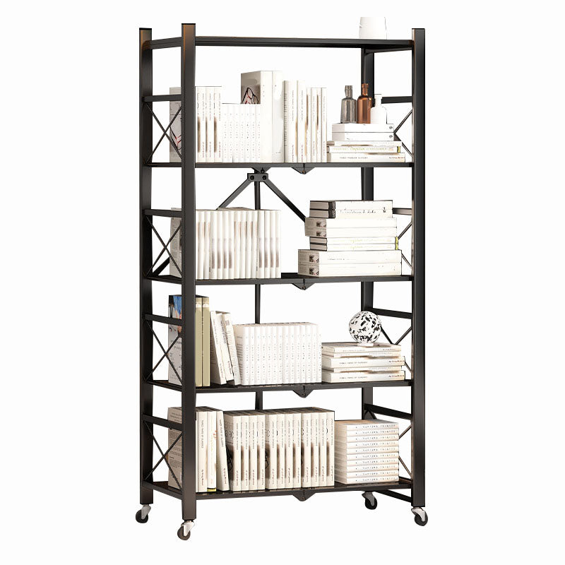 Modern Carbon Steel Bookcase with Folding Geometric Bookshelf for Any Room