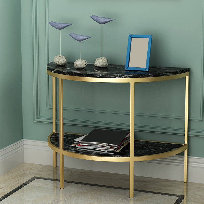 Modern Half Moon Console Table with Storage Shelf and Marble Top Gold Black Clearhalo 'Console Tables' 'console_tables' 'Entry & Mudroom Furniture' 'furn' 'furn_console_tables' 'Furniture' 5672632