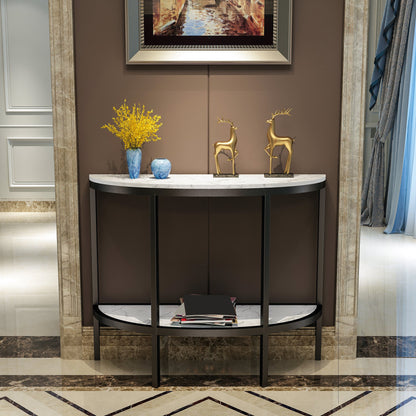 Modern Half Moon Console Table with Storage Shelf and Marble Top Black White Clearhalo 'Console Tables' 'console_tables' 'Entry & Mudroom Furniture' 'furn' 'furn_console_tables' 'Furniture' 5672634