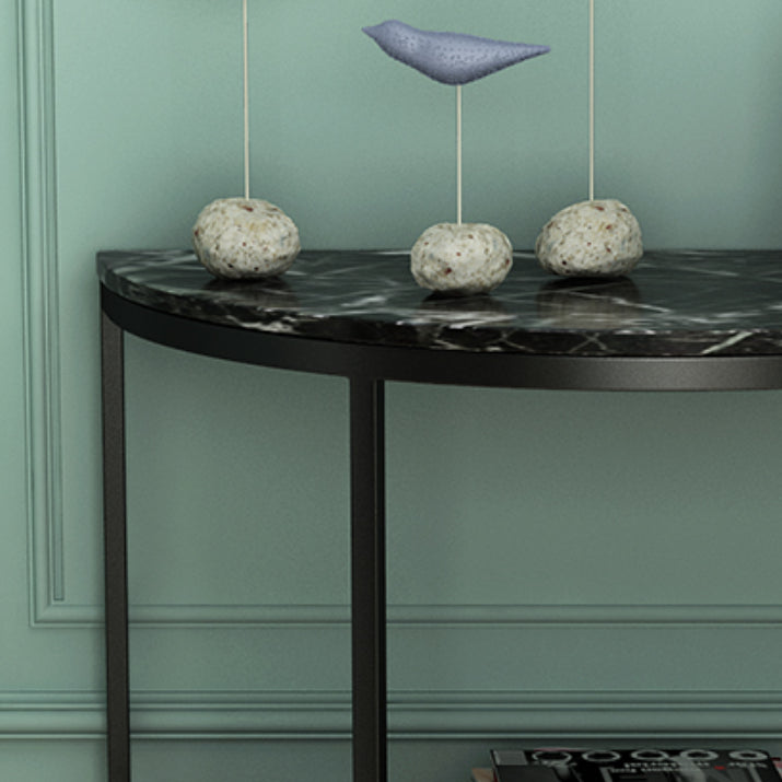 Modern Half Moon Console Table with Storage Shelf and Marble Top Clearhalo 'Console Tables' 'console_tables' 'Entry & Mudroom Furniture' 'furn' 'furn_console_tables' 'Furniture' 5672637