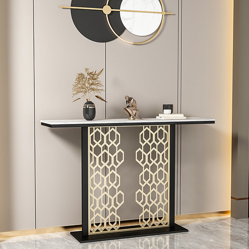 Tavolo console glam con top in pietra rettangolo e base nera per Hall