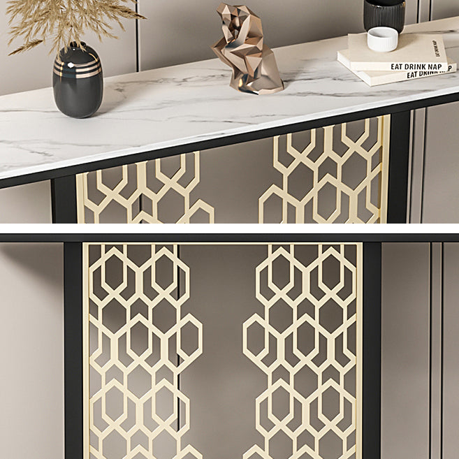 Tavolo console glam con top in pietra rettangolo e base nera per Hall