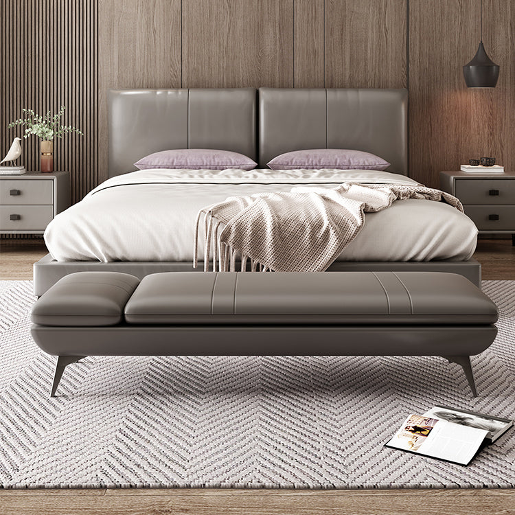 Modern Genuine Leather Bench 18"H Bedroom Seating Bench with Adjustable Headrest 47"L x 20"W x 16.5"H Grey Clearhalo 'Benches' 'Chairs & Seating' 'furn' 'furn_benches' 'Furniture' 'Living Room Furniture' 5672810