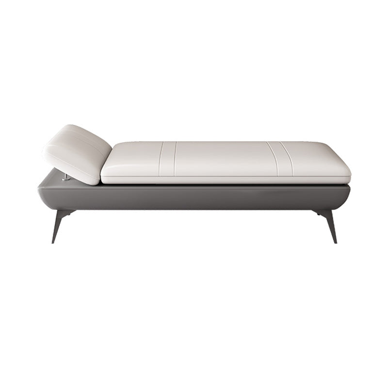 Modern Genuine Leather Bench 18"H Bedroom Seating Bench with Adjustable Headrest 59"L x 19.5"W x 17"H White-Gray Clearhalo 'Benches' 'Chairs & Seating' 'furn' 'furn_benches' 'Furniture' 'Living Room Furniture' 5672813
