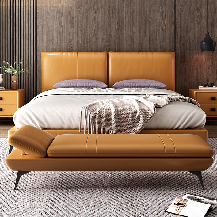 Modern Genuine Leather Bench 18"H Bedroom Seating Bench with Adjustable Headrest Clearhalo 'Benches' 'Chairs & Seating' 'furn' 'furn_benches' 'Furniture' 'Living Room Furniture' 5672821