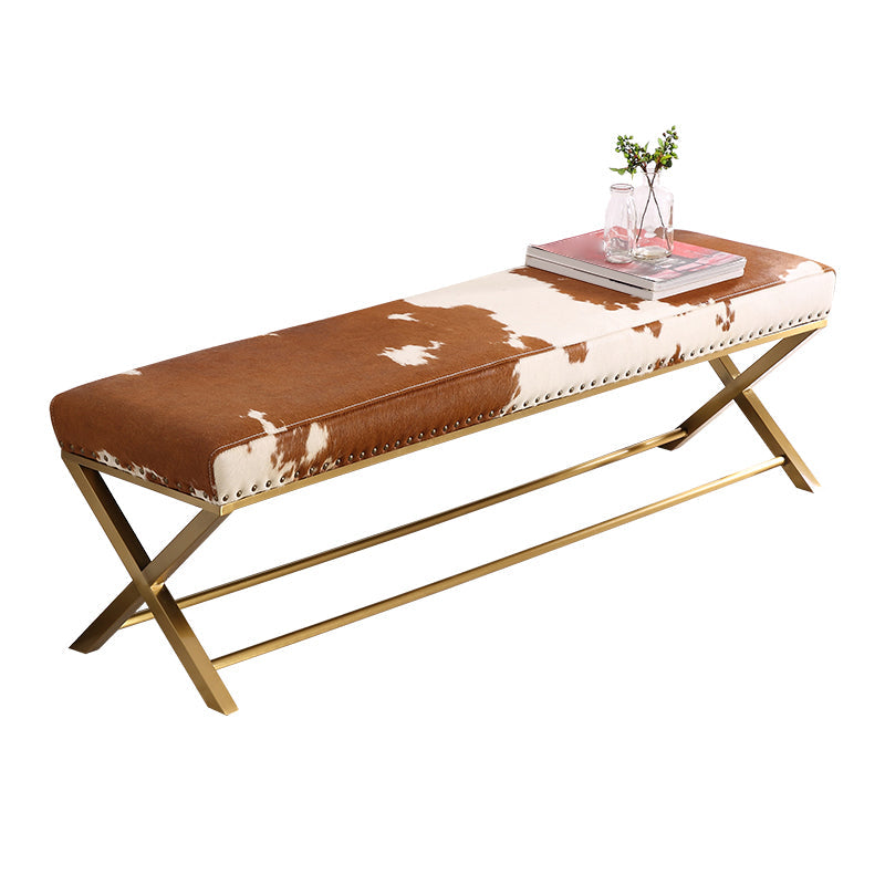 Glam Upholstered Bedroom Bench, Foam Filled Seating Bench with Metal Legs 24"L x 16"W x 18"H White-Brown Clearhalo 'Benches' 'Chairs & Seating' 'furn' 'furn_benches' 'Furniture' 'Living Room Furniture' 5672831