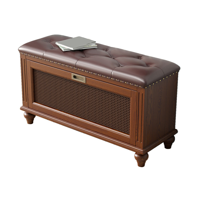 Traditional Solid Wood Entryroom Bench 50"H Tufted Seating Bench with Storage 35"L x 12"W x 20"H Brown Clearhalo 'Benches' 'Chairs & Seating' 'furn' 'furn_benches' 'Furniture' 'Living Room Furniture' 5672869