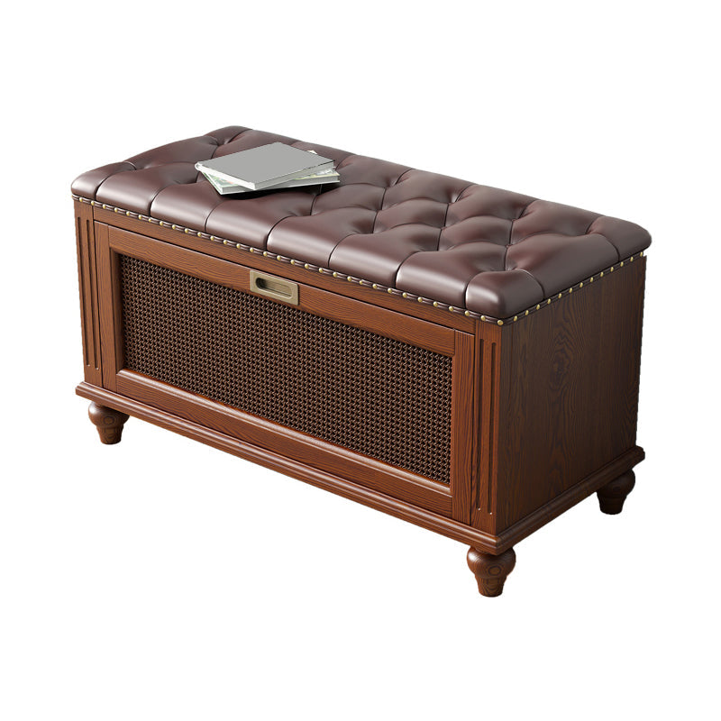 Traditional Solid Wood Entryroom Bench 50"H Tufted Seating Bench with Storage 35"L x 15"W x 20"H Brown Clearhalo 'Benches' 'Chairs & Seating' 'furn' 'furn_benches' 'Furniture' 'Living Room Furniture' 5672871