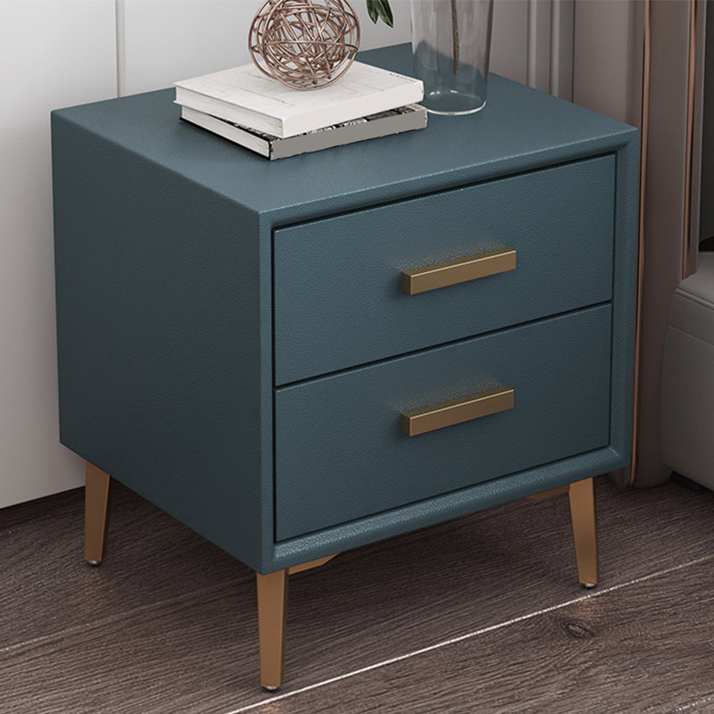 Modern Faux Leather Nightstand 2-Drawer Storage Solid Wood 19 Inch H Night Table