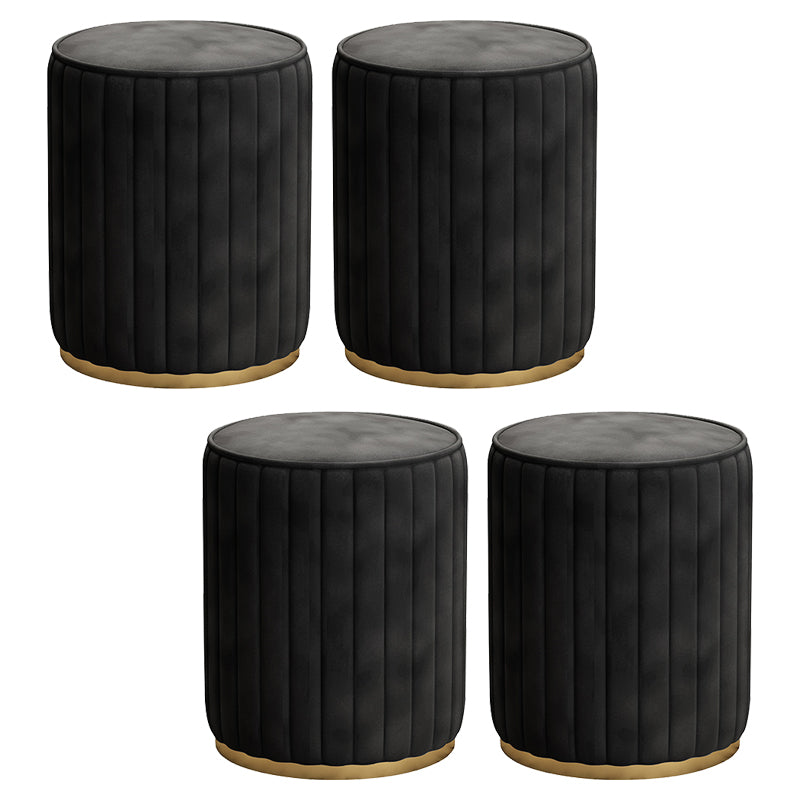 Gorgeous Round Ottoman Solid Color Stain Resistant Velvet Ottoman Stool Black 4 Piece Set Clearhalo 'furn' 'furn_ottomans_poufs' 'Furniture' 'Living Room Furniture' 'Ottomans & Poufs' 'ottomans_poufs' 5673341