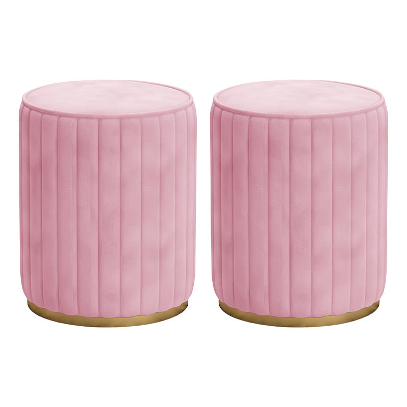 Gorgeous Round Ottoman Solid Color Stain Resistant Velvet Ottoman Stool Pink 2 Piece Set Clearhalo 'furn' 'furn_ottomans_poufs' 'Furniture' 'Living Room Furniture' 'Ottomans & Poufs' 'ottomans_poufs' 5673356