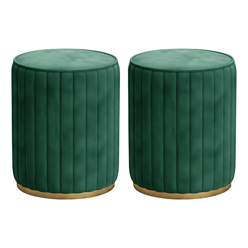 Gorgeous Round Ottoman Solid Color Stain Resistant Velvet Ottoman Stool Green 2 Piece Set Clearhalo 'furn' 'furn_ottomans_poufs' 'Furniture' 'Living Room Furniture' 'Ottomans & Poufs' 'ottomans_poufs' 5673364