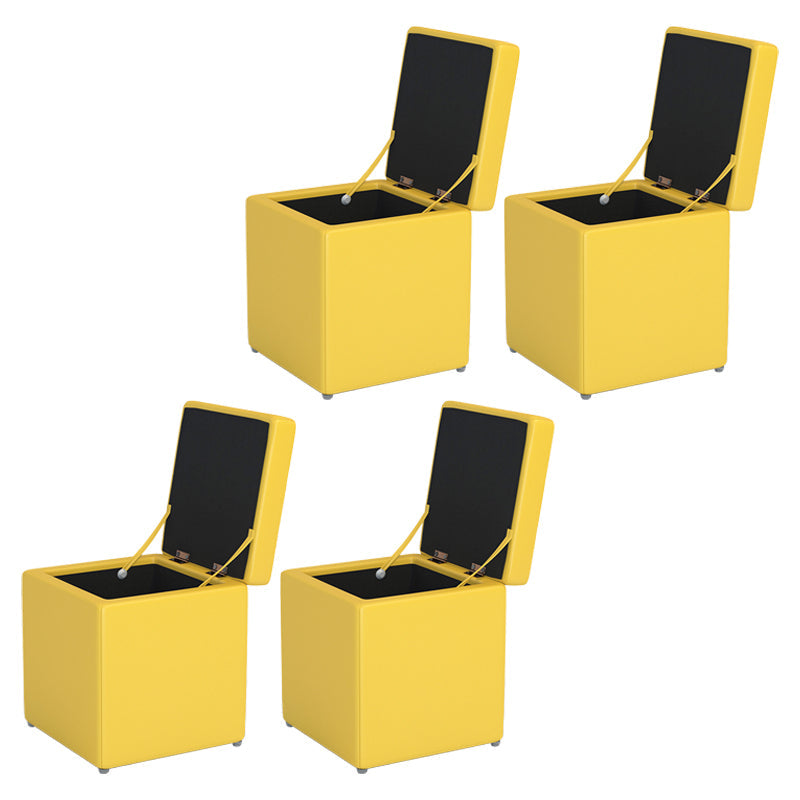 Tufted Mildew Resistant Ottoman Faux Leather Square Mid-Century Modern Cube Ottoman Yellow 4 Piece Set Clearhalo 'furn' 'furn_ottomans_poufs' 'Furniture' 'Living Room Furniture' 'Ottomans & Poufs' 'ottomans_poufs' 5673384