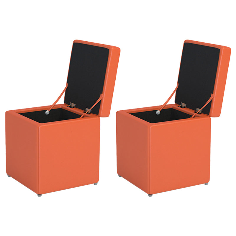 Tufted Mildew Resistant Ottoman Faux Leather Square Mid-Century Modern Cube Ottoman Orange 2 Piece Set Clearhalo 'furn' 'furn_ottomans_poufs' 'Furniture' 'Living Room Furniture' 'Ottomans & Poufs' 'ottomans_poufs' 5673387
