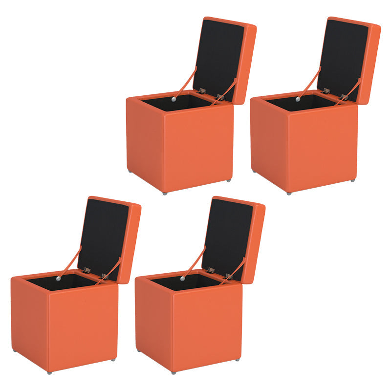 Tufted Mildew Resistant Ottoman Faux Leather Square Mid-Century Modern Cube Ottoman Orange 4 Piece Set Clearhalo 'furn' 'furn_ottomans_poufs' 'Furniture' 'Living Room Furniture' 'Ottomans & Poufs' 'ottomans_poufs' 5673388