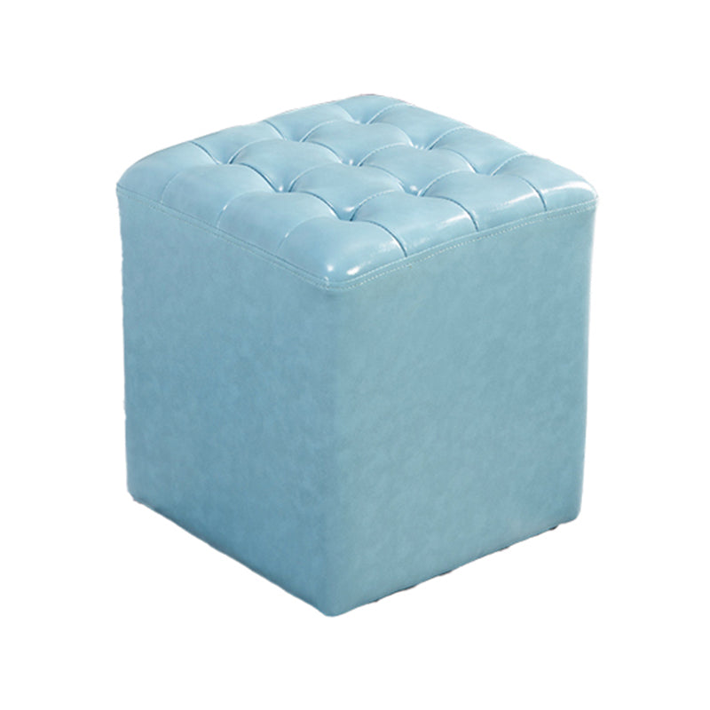 Contemporary Stain Resistant Standard Square Yellow Leather Pouf