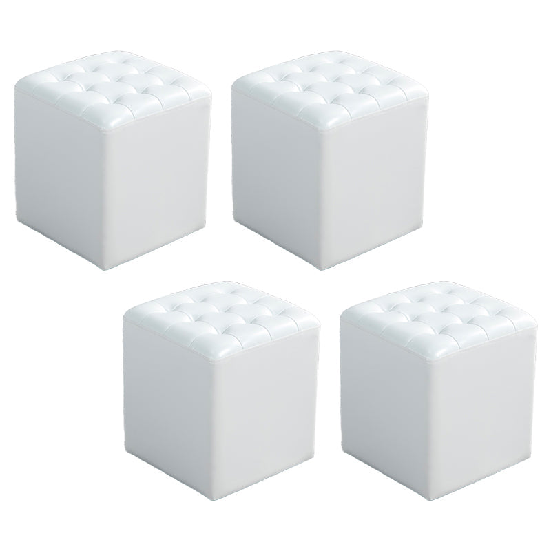 Contemporary Stain Resistant Standard Square Yellow Leather Pouf