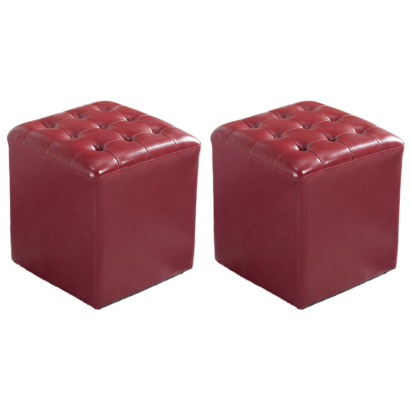 Contemporary Stain Resistant Standard Square Yellow Leather Pouf