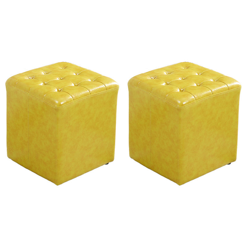 Contemporary Stain Resistant Standard Square Yellow Leather Pouf