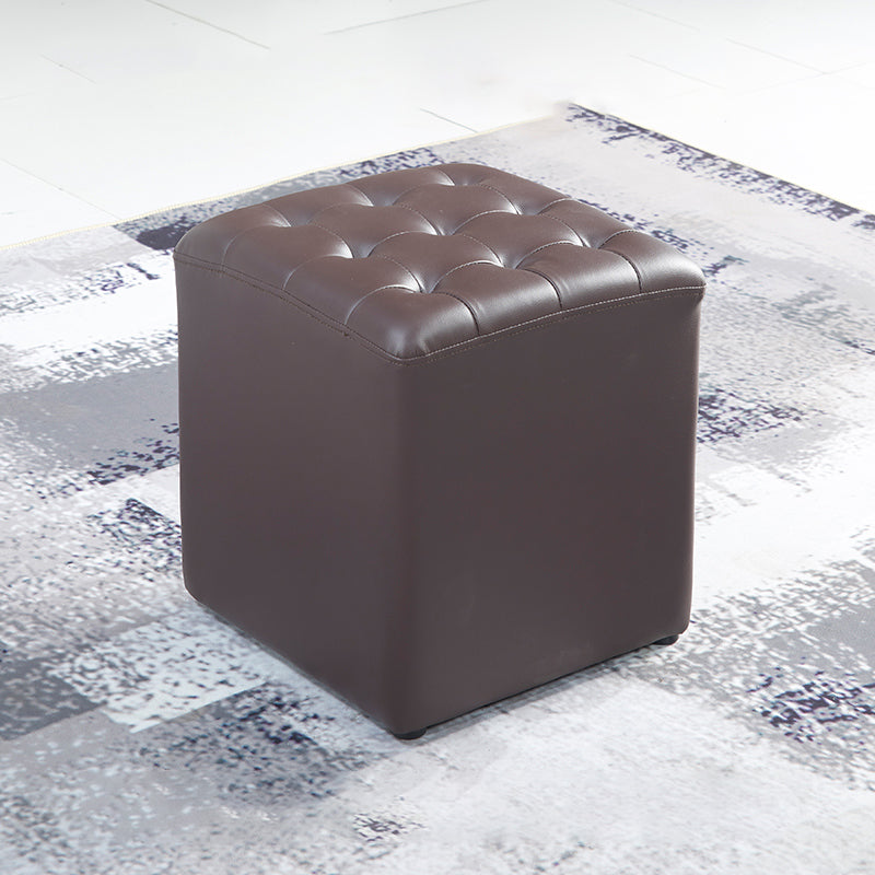 Contemporary Stain Resistant Standard Square Yellow Leather Pouf