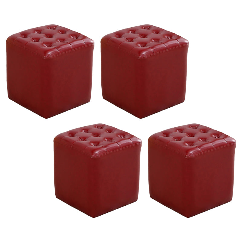 Tufted Ottoman Mid-Century Modern Genuine Leather Square Water Resistant Cube Ottoman