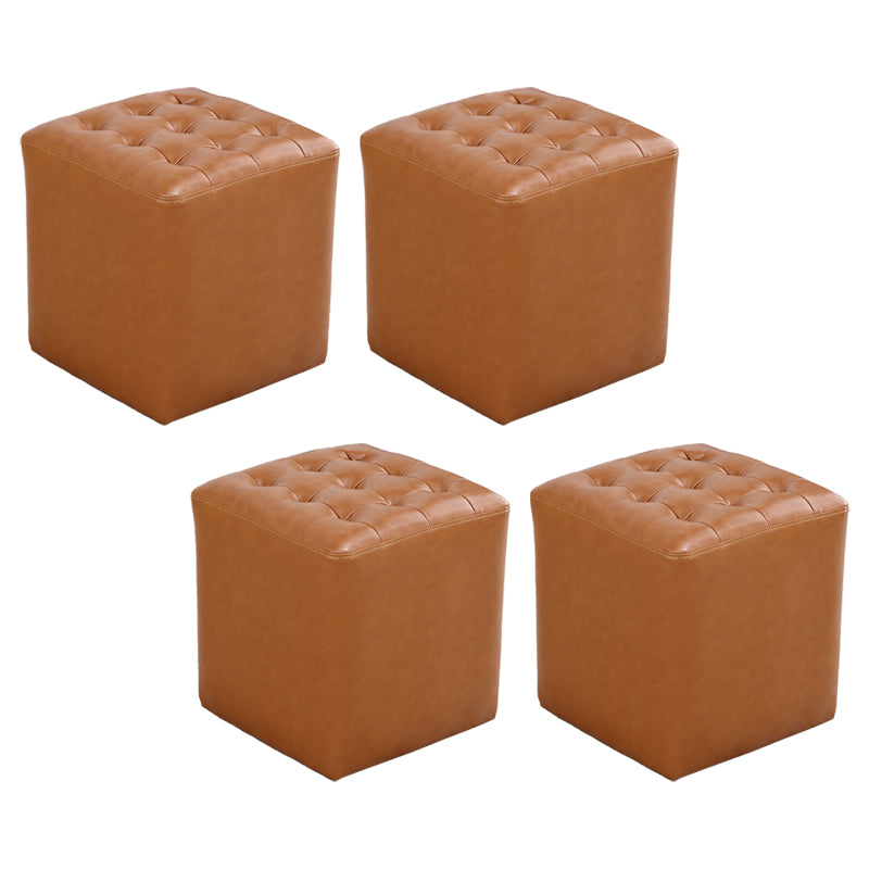 Tufted Ottoman Mid-Century Modern Genuine Leather Square Water Resistant Cube Ottoman