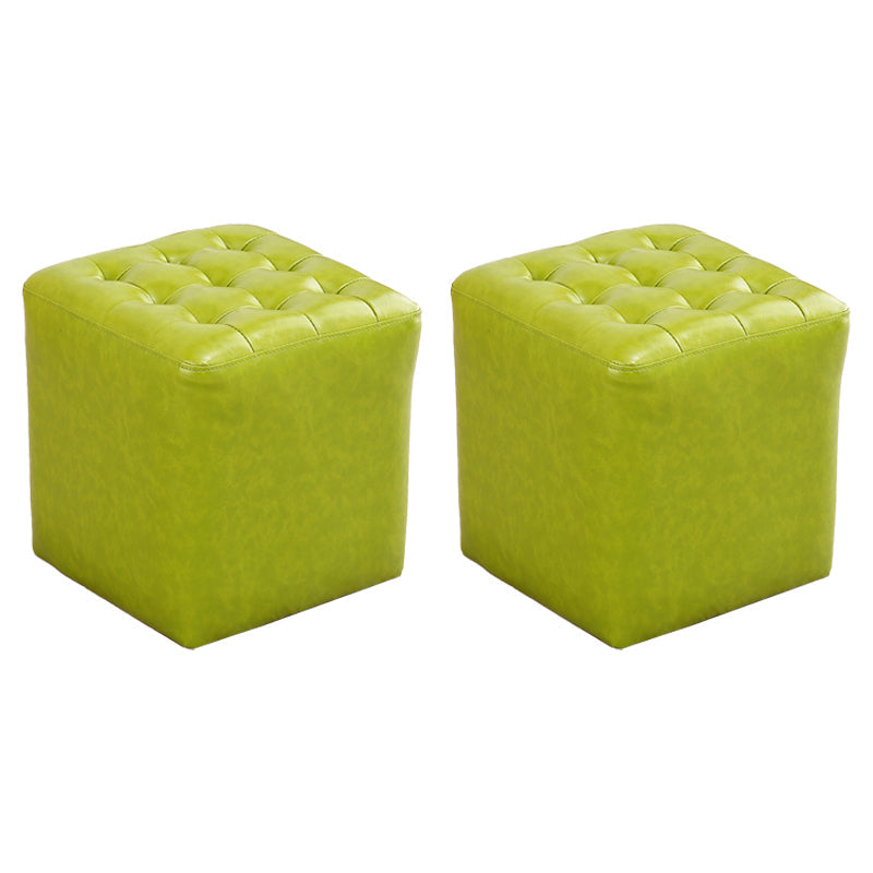 Tufted Ottoman Mid-Century Modern Genuine Leather Square Water Resistant Cube Ottoman