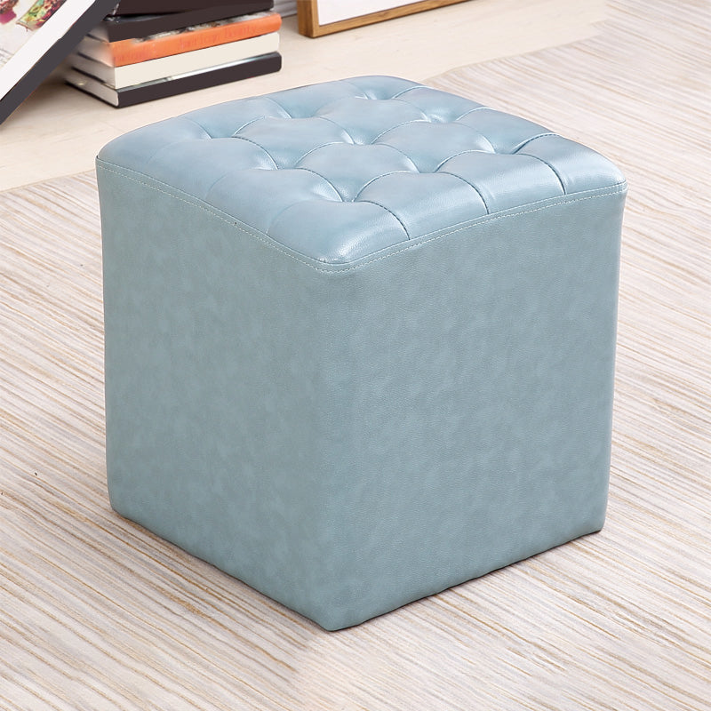 Tufted Ottoman Mid-Century Modern Genuine Leather Square Water Resistant Cube Ottoman