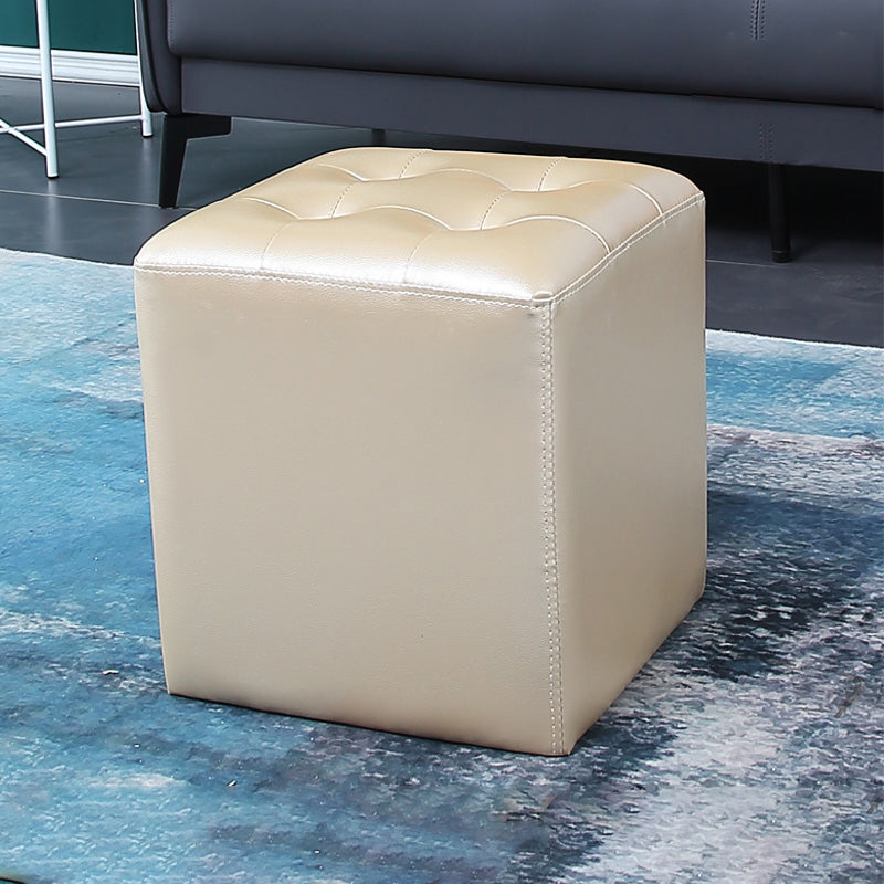 Modern Ottoman Cube Tufted Solid Color Leather Ottoman in Living Room