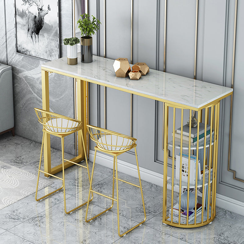 Juego de mesa de pub blanco y dorado, mesa y taburetes de interior modernos de 1/2/3 piezas